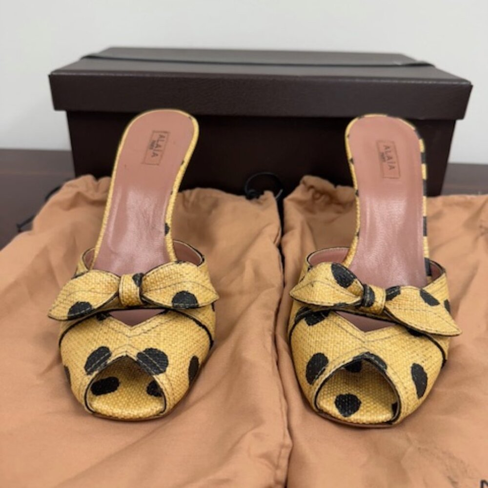 Alaia Polka Dot Bow Mules